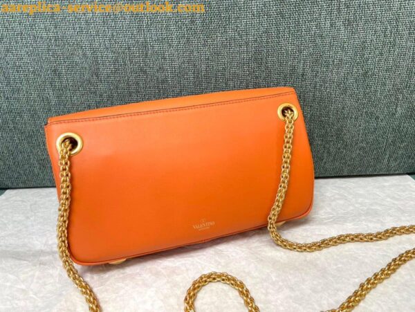 Replica Valentino Stud Sign Shoulder Bag In Orange Nappa Leather 9