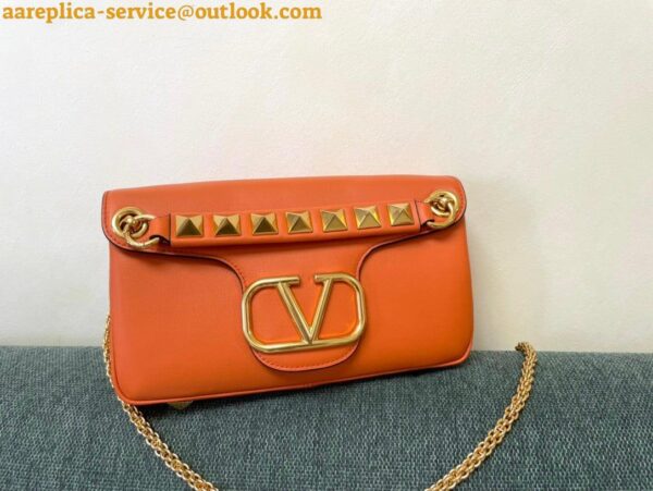 Replica Valentino Stud Sign Shoulder Bag In Orange Nappa Leather 10