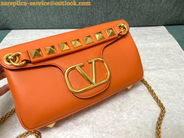 Replica Valentino Stud Sign Shoulder Bag In Orange Nappa Leather 13