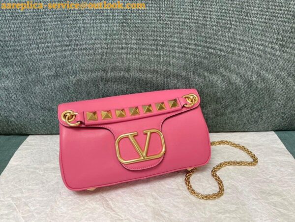 Replica Valentino Stud Sign Shoulder Bag In Pink Nappa Leather 5