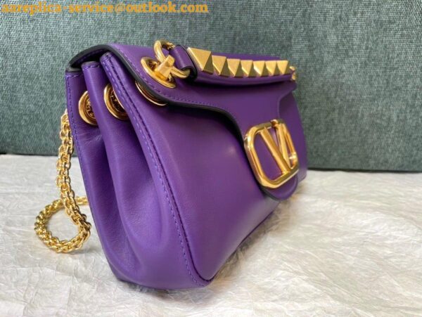 Replica Valentino Stud Sign Shoulder Bag In Purple Nappa Leather 3