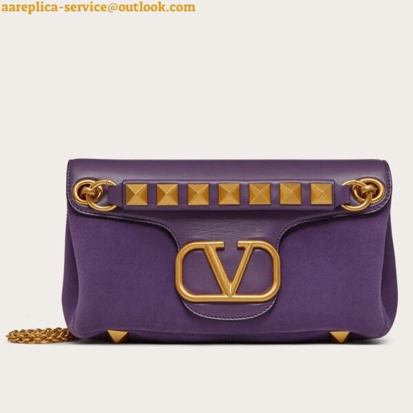 Replica Valentino Stud Sign Shoulder Bag In Purple Nappa Leather 6