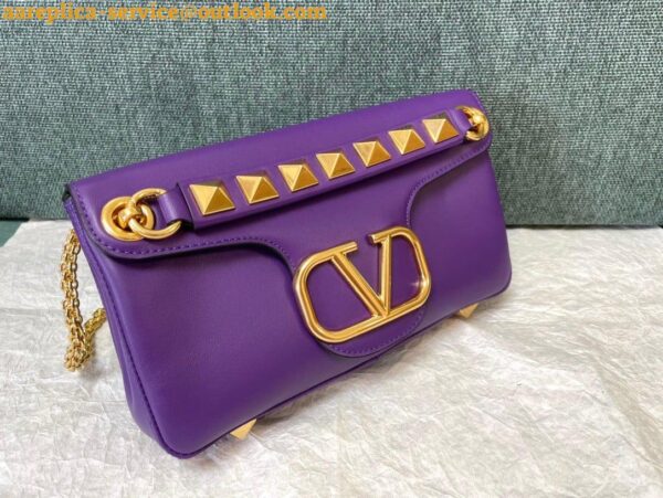 Replica Valentino Stud Sign Shoulder Bag In Purple Nappa Leather 6