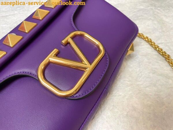 Replica Valentino Stud Sign Shoulder Bag In Purple Nappa Leather 7