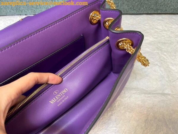 Replica Valentino Stud Sign Shoulder Bag In Purple Nappa Leather 11