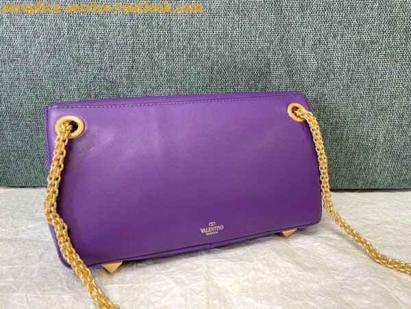 Replica Valentino Stud Sign Shoulder Bag In Purple Nappa Leather 10