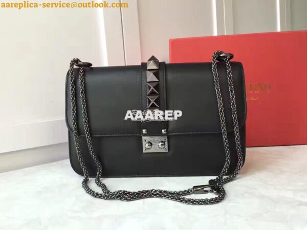 Replica Valentino Garavani Chain Cross Body Bag Black with Black Studs 2