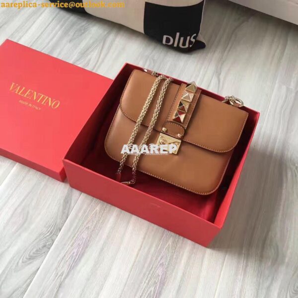 Replica Valentino Garavani Chain Cross Body Bag Brown 13