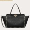 Replica Valentino Roman Stud Tote Bag In Black Grained Leather 2