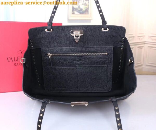 Replica Valentino Rockstud Medium Tote In Black Grained Leather 6