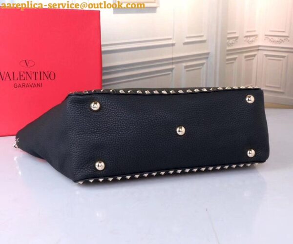 Replica Valentino Rockstud Medium Tote In Black Grained Leather 15