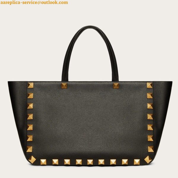 Replica Valentino Roman Stud Tote Bag In Black Grained Leather 3