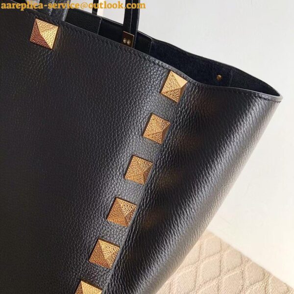 Replica Valentino Roman Stud Tote Bag In Black Grained Leather 6