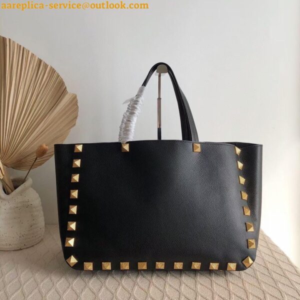 Replica Valentino Roman Stud Tote Bag In Black Grained Leather 5