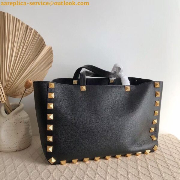 Replica Valentino Roman Stud Tote Bag In Black Grained Leather 8