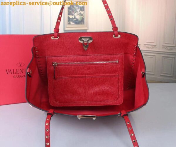 Replica Valentino Rockstud Medium Tote In Red Grained Leather 24