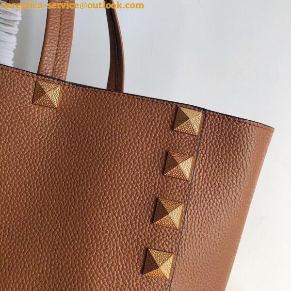 Replica Valentino Roman Stud Tote Bag In Brown Grained Leather