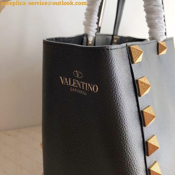 Replica Valentino Roman Stud Tote Bag In Black Grained Leather 12