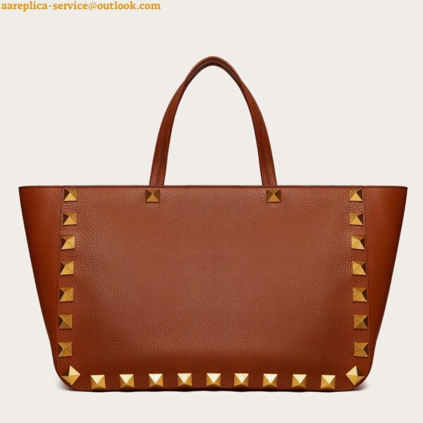 Replica Valentino Roman Stud Tote Bag In Brown Grained Leather 8