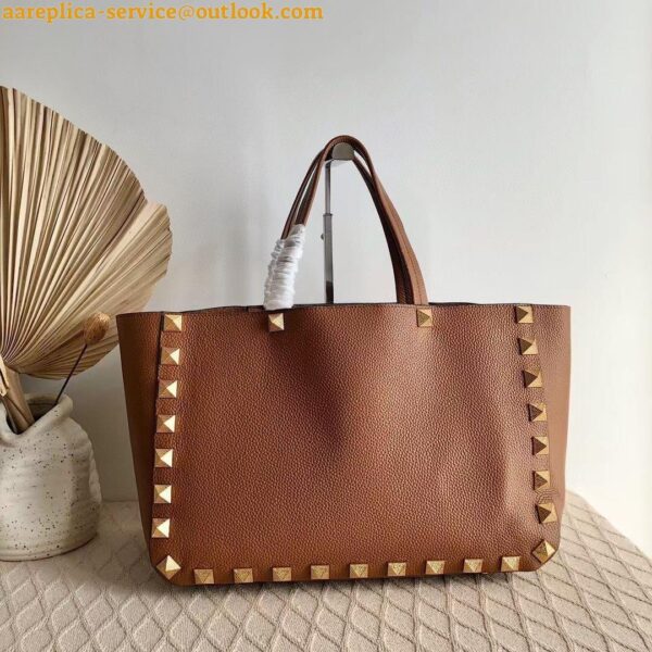 Replica Valentino Roman Stud Tote Bag In Brown Grained Leather 12