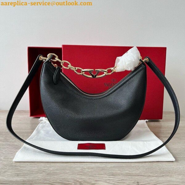 Replica Valentino VLogo Moon Small Hobo Bag with Chain in Black Leather 7