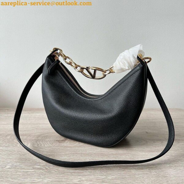 Replica Valentino VLogo Moon Small Hobo Bag with Chain in Black Leather 8