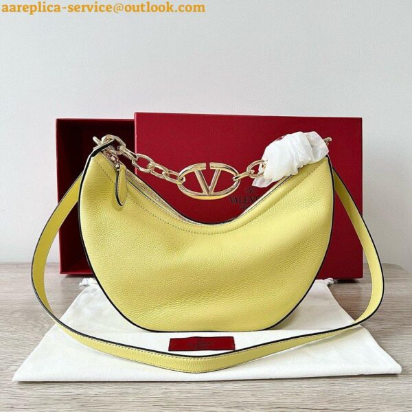 Replica Valentino VLogo Moon Small Hobo Bag with Chain in Yellow Leather 6