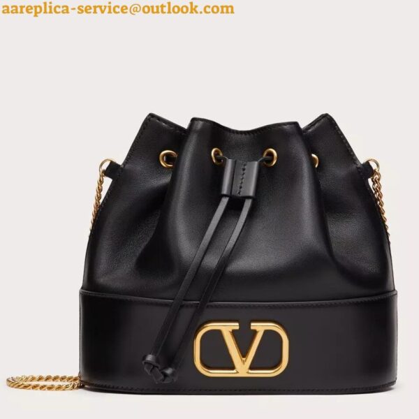 Replica Valentino VLogo Signature Mini Bucket Bag in Black Calfskin 4