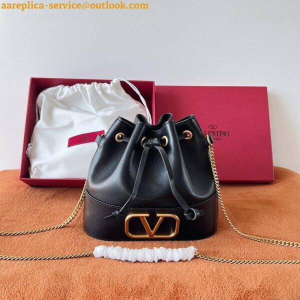 Replica Valentino VLogo Signature Mini Bucket Bag in Black Calfskin 4