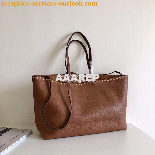 Replica Valentino Garavani Large Rockstud Tote Brown 5