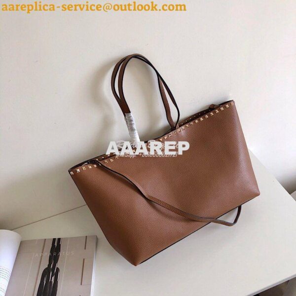 Replica Valentino Garavani Large Rockstud Tote Brown 4