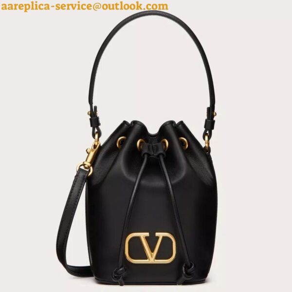 Replica Valentino VLogo Signature Mini Bucket Bag in Black Calfskin 12