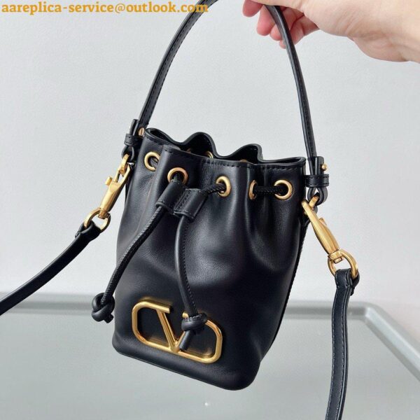 Replica Valentino VLogo Signature Mini Bucket Bag in Black Calfskin 14