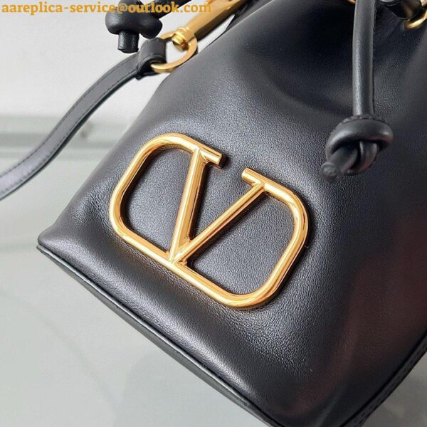 Replica Valentino VLogo Signature Mini Bucket Bag in Black Calfskin 18