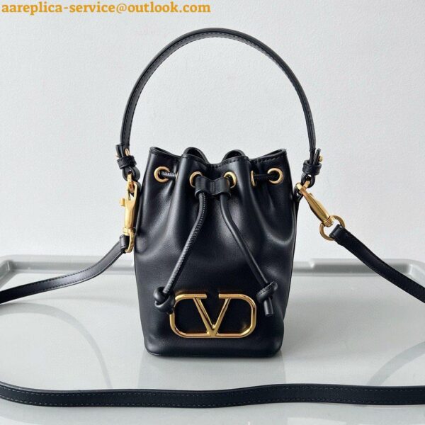 Replica Valentino VLogo Signature Mini Bucket Bag in Black Calfskin 20