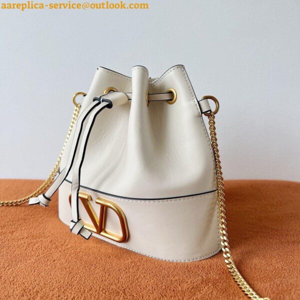 Replica Valentino VLogo Signature Mini Bucket Bag in White Calfskin 4