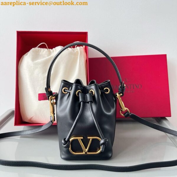 Replica Valentino VLogo Signature Mini Bucket Bag in Black Calfskin 21