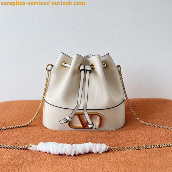 Replica Valentino VLogo Signature Mini Bucket Bag in White Calfskin 6