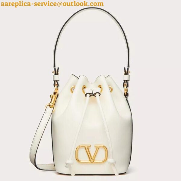 Replica Valentino VLogo Signature Mini Bucket Bag in White Calfskin 13