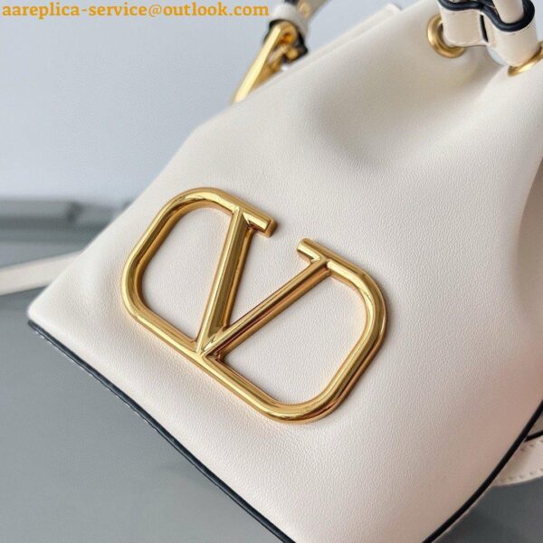 Replica Valentino VLogo Signature Mini Bucket Bag in White Calfskin 14