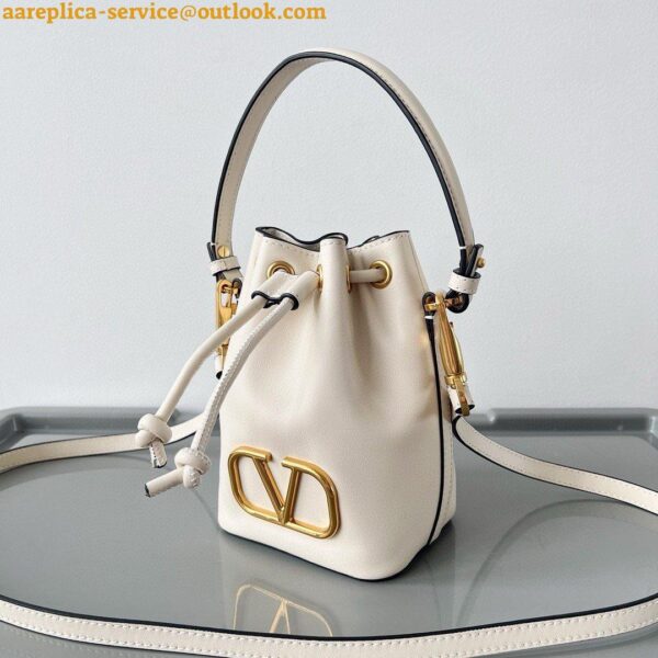 Replica Valentino VLogo Signature Mini Bucket Bag in White Calfskin 17