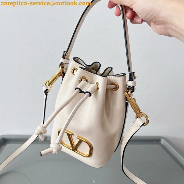 Replica Valentino VLogo Signature Mini Bucket Bag in White Calfskin 19