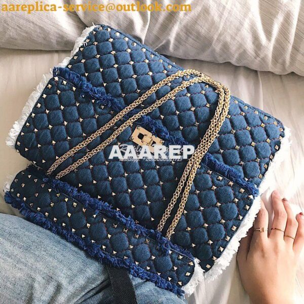 Replica Valentino Garavani Maxi Denim Rockstud Spike Bag 5