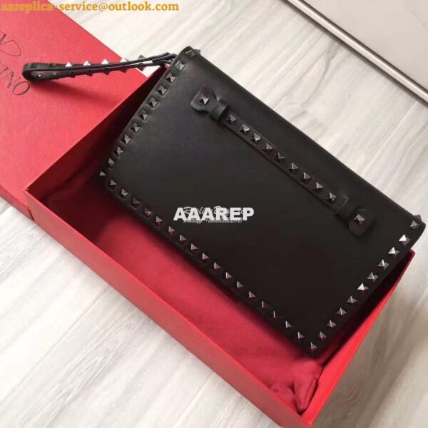 Replica Valentino Garavani Rockstud Black Flap Wristlet Clutch Bag 3