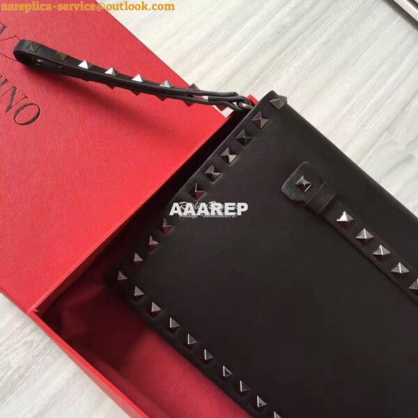 Replica Valentino Garavani Rockstud Black Flap Wristlet Clutch Bag 4