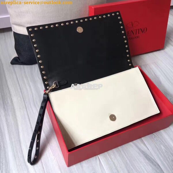 Replica Valentino Garavani Rockstud Black Flap Wristlet Clutch Bag Whi 2