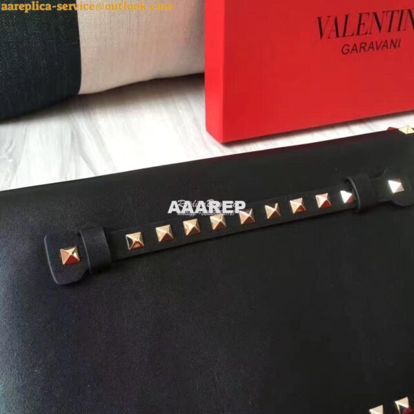 Replica Valentino Garavani Rockstud Flap Wristlet Clutch Bag Black 2