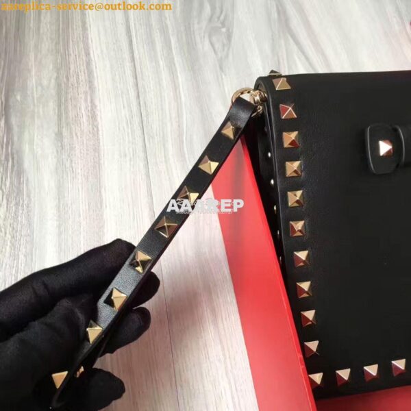 Replica Valentino Garavani Rockstud Flap Wristlet Clutch Bag Black 6