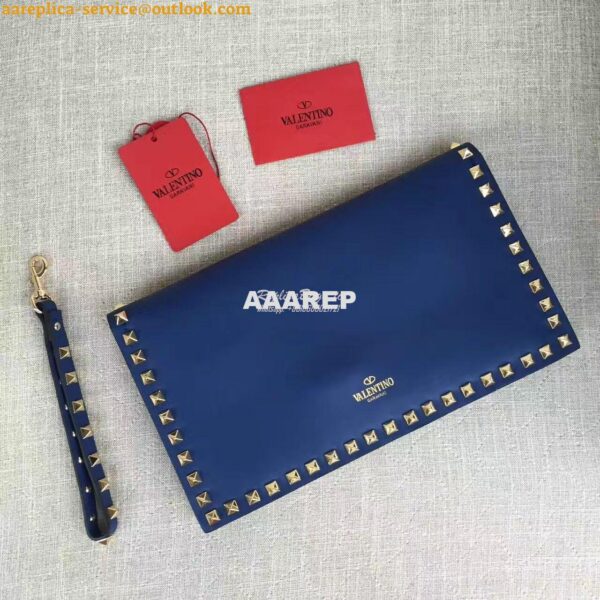 Replica Valentino Garavani Rockstud Flap Wristlet Clutch Bag Blue