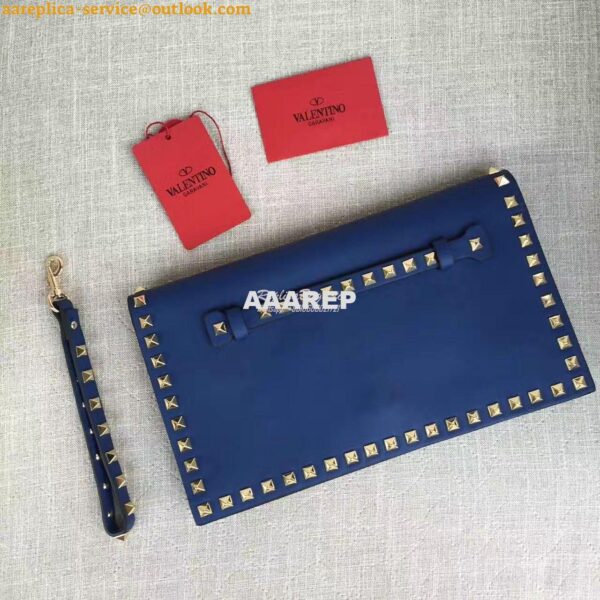 Replica Valentino Garavani Rockstud Flap Wristlet Clutch Bag Blue 2